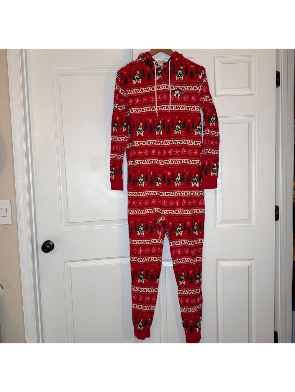 Disney Mickey Mouse Icon Holiday One Piece Pajamas Adult M Red Zip Front